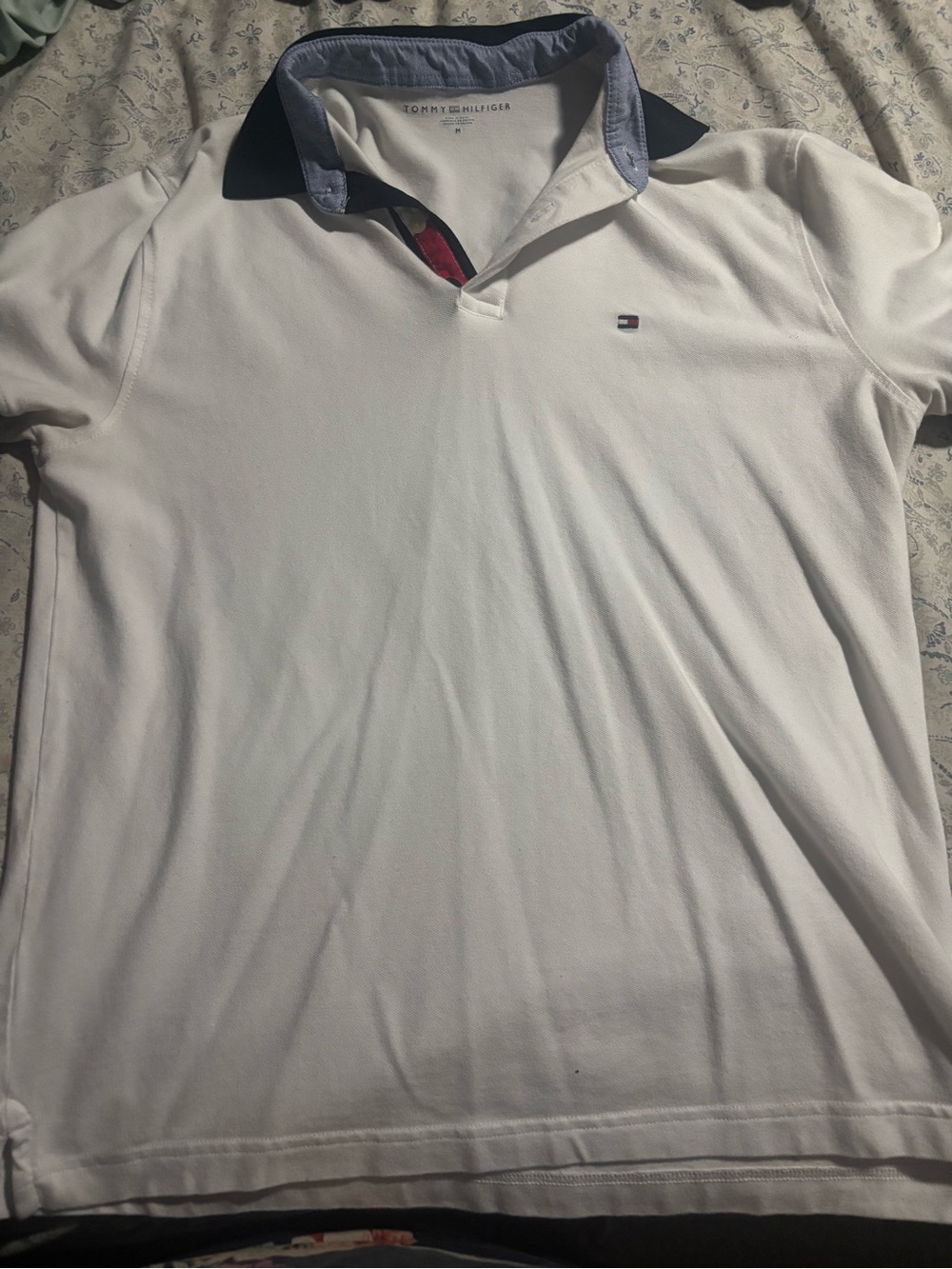 Tommy Hilfiger White Polo with Navy Contrast Collar